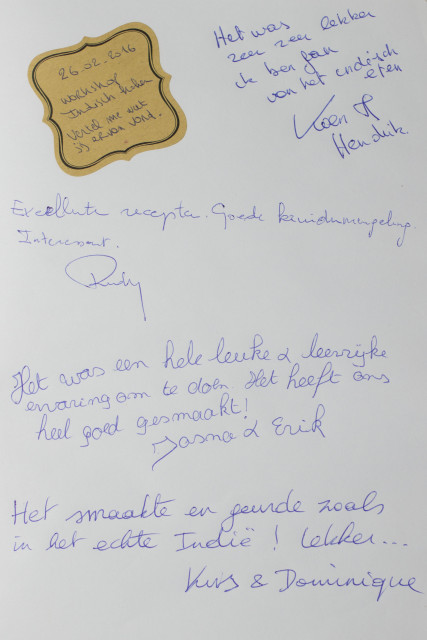 Workshop Indiaas koken - gastenboek