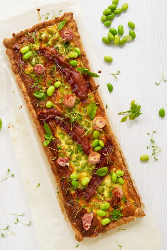 Hartige taart met edamame boontjes