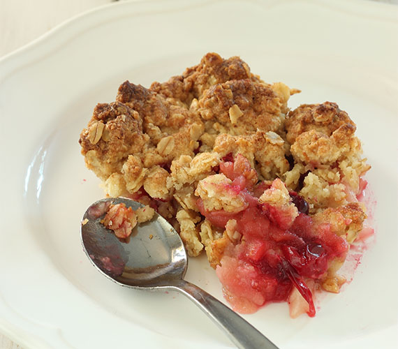 Havermoutcrumble met appelen en veenbessen