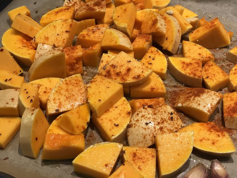 Thaise pompoensoep - gesneden pompoen