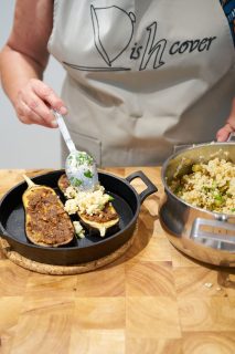 Chermoula aubergine - graankorrels op aubergine